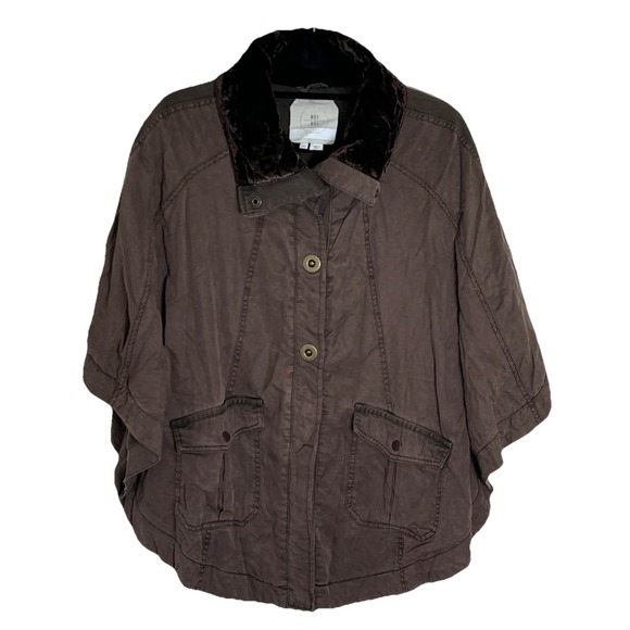 Anthropologie Hei Hei Brown Button Up Cape Coat 3/4 Sleeve Woman's XS - Picture 3 of 5